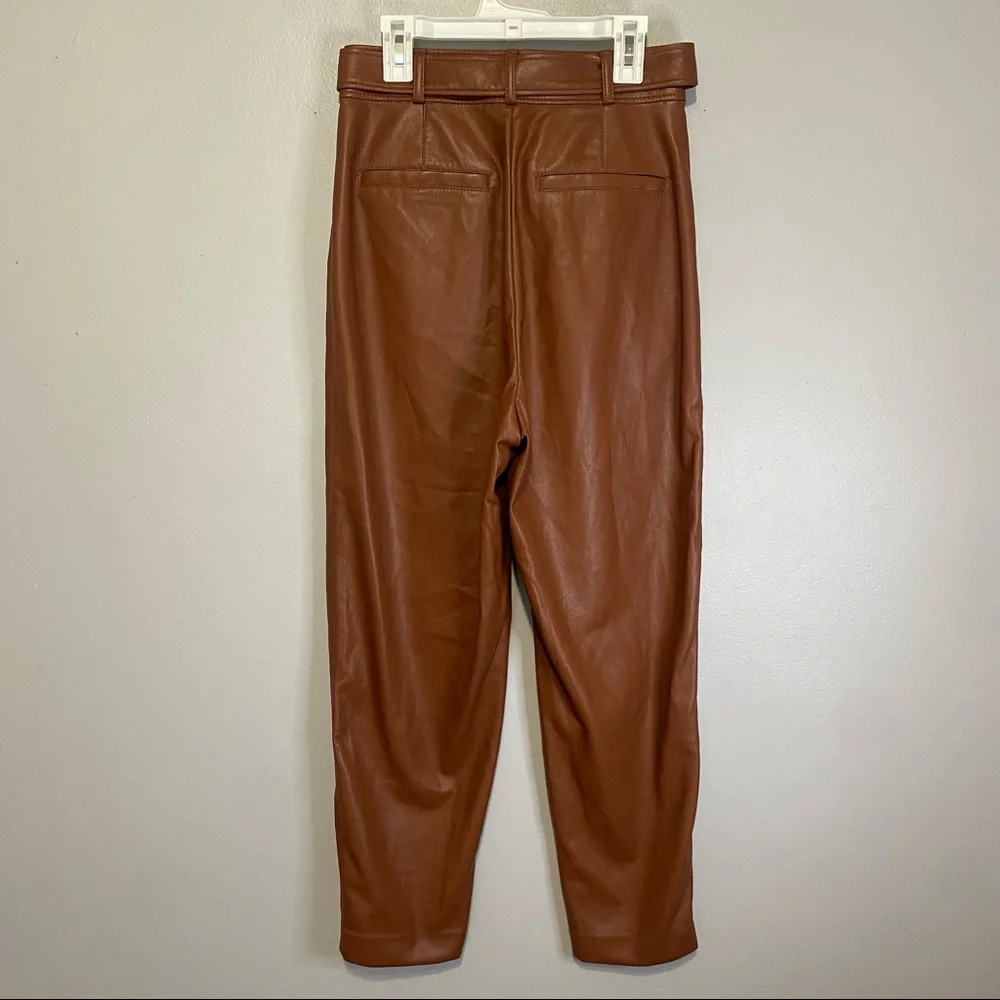Babaton Women's Brown Belted Faux Leather Dress Pants Size 2 - Picture 8 of 10